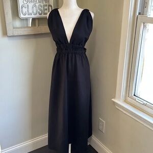 LINEN BLEND CUT OUT Maxi DRESS Black NWT